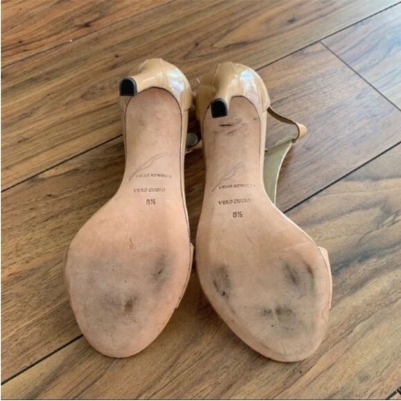 Brian Atwood Nude Patent T-Strap Sandals - Picture 4 of 6